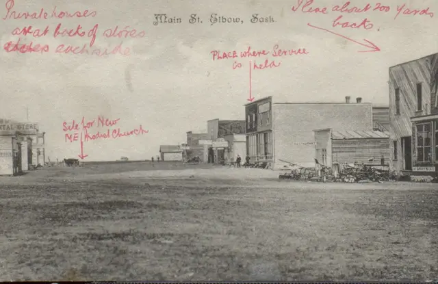 Main Street, Elbow, with handwritten notes